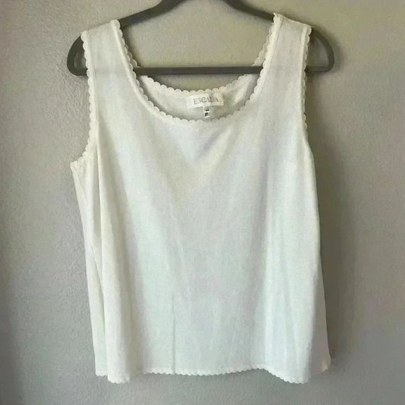 Escada dead stock vintage white scoop neck scallop hemmed warm white knit top - Picture 1 of 7